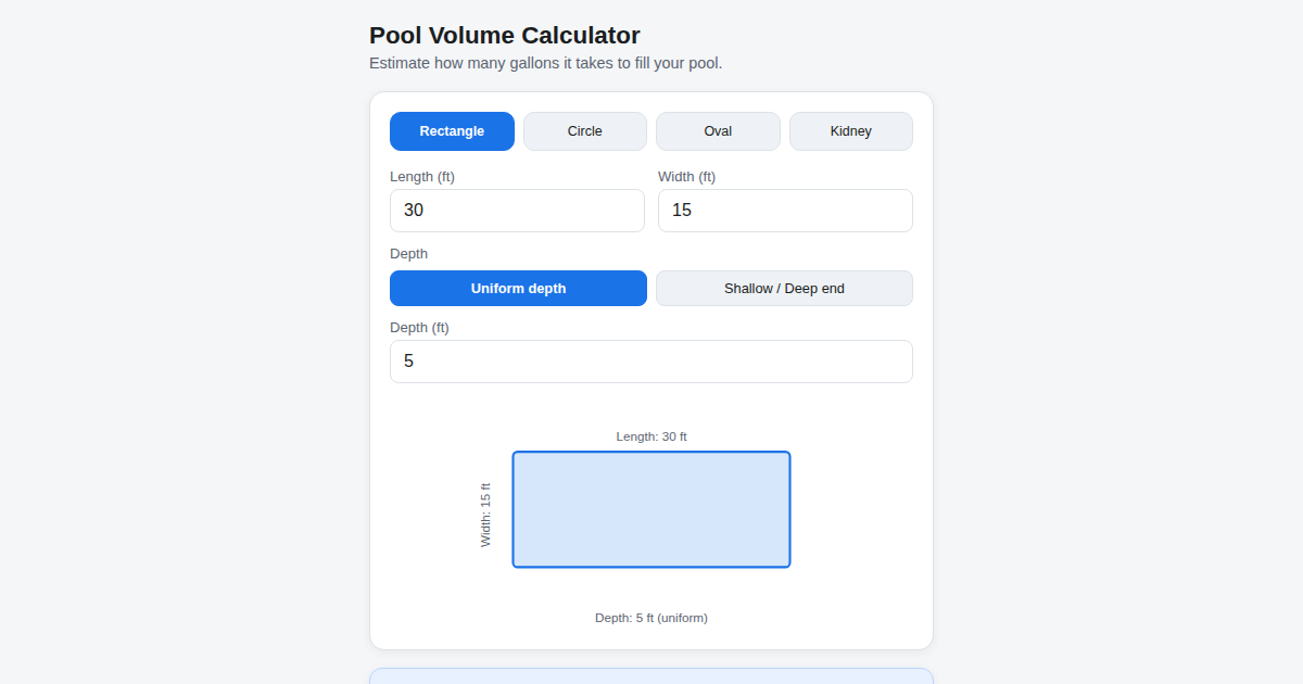 Screenshot of Pool Gallons Calculator
