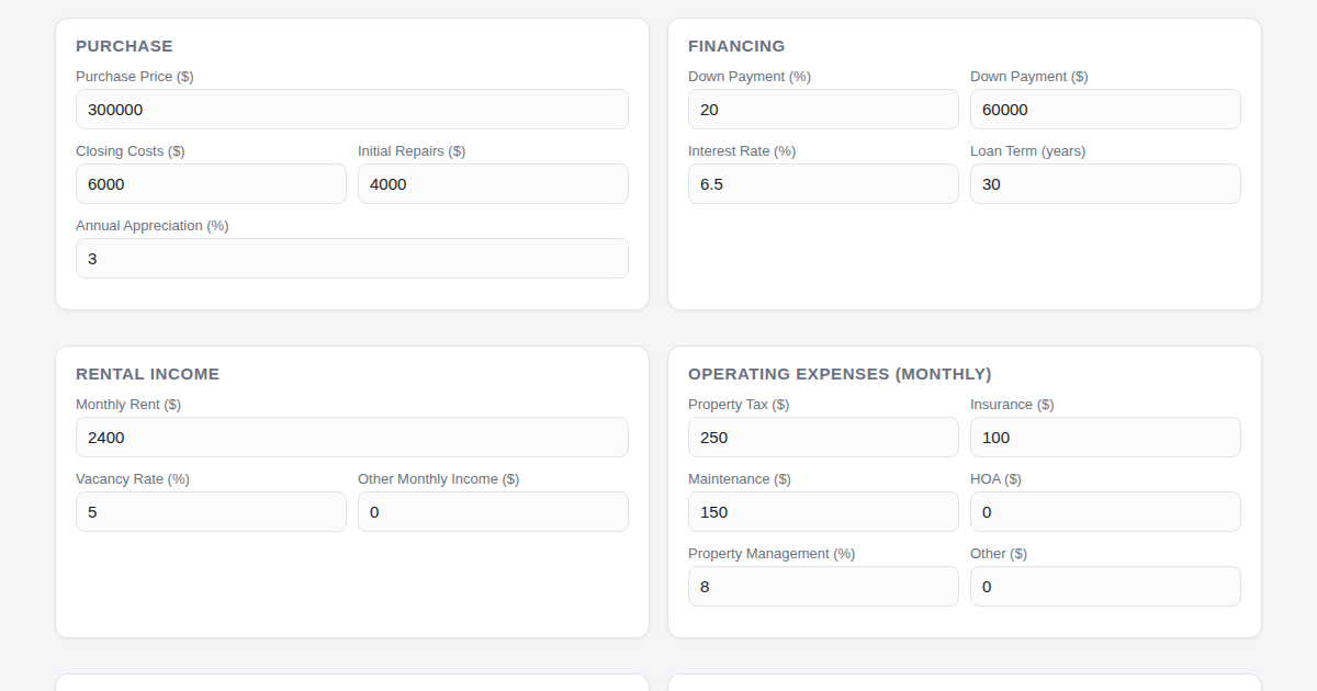 Screenshot of Rental Property Investment Calculator