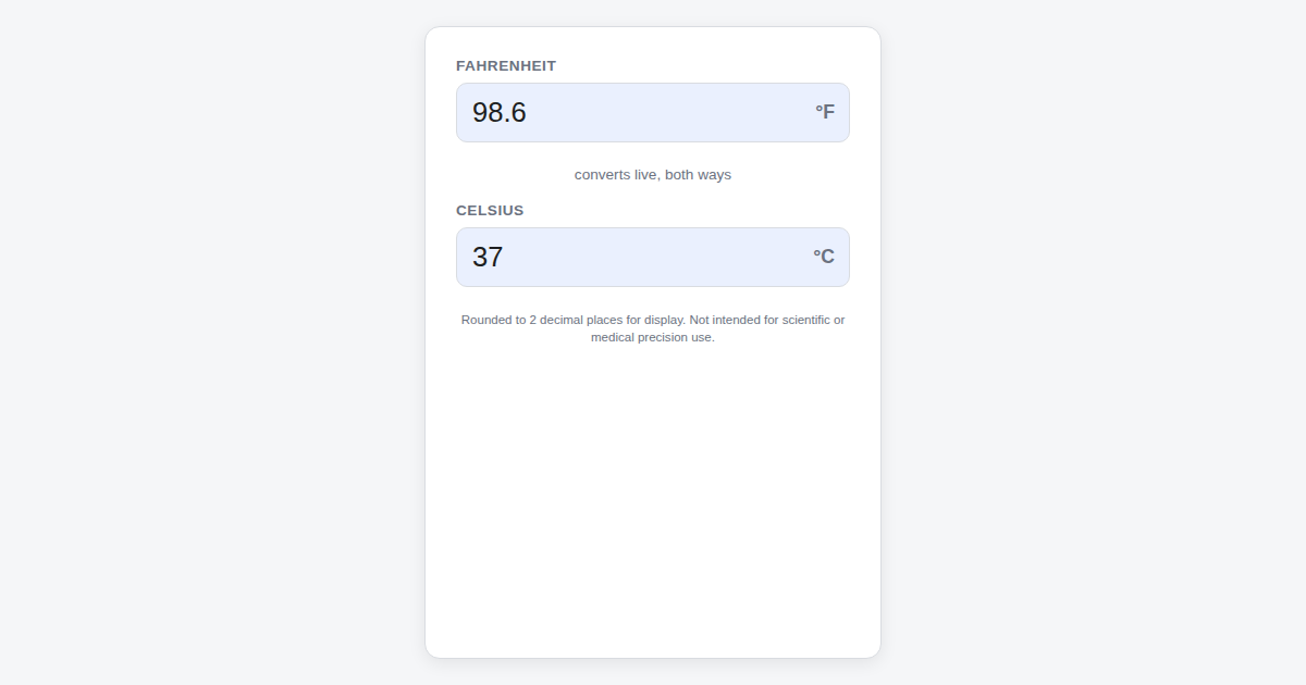 Screenshot of Fahrenheit ↔ Celsius Converter