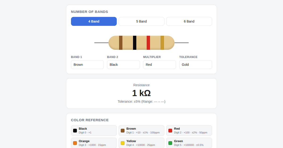 Screenshot of Resistor Color Decoder