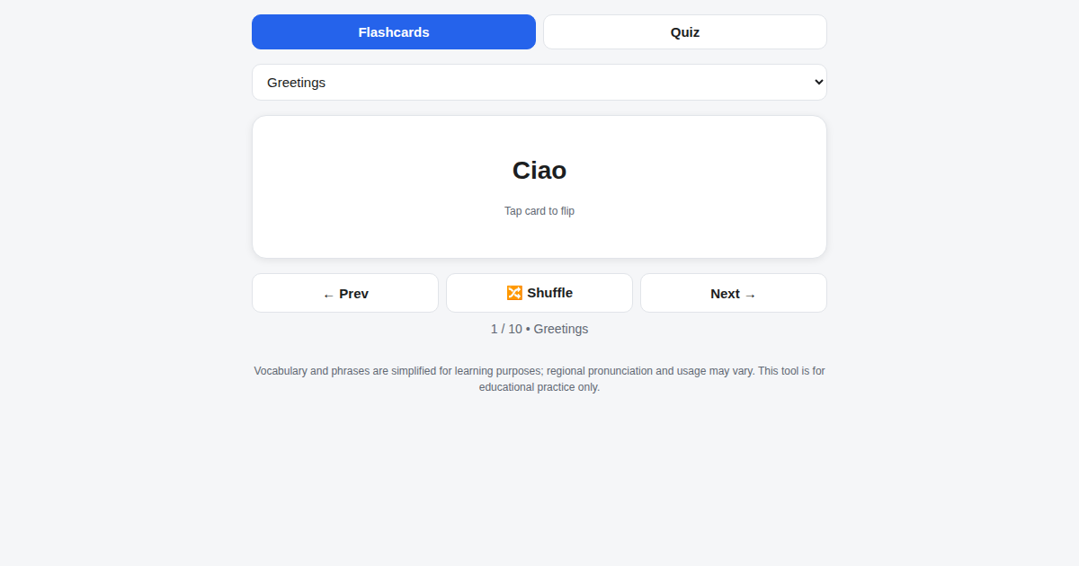 Screenshot of Parla Italiano