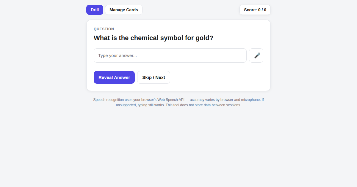 Screenshot of Flashcard Drill