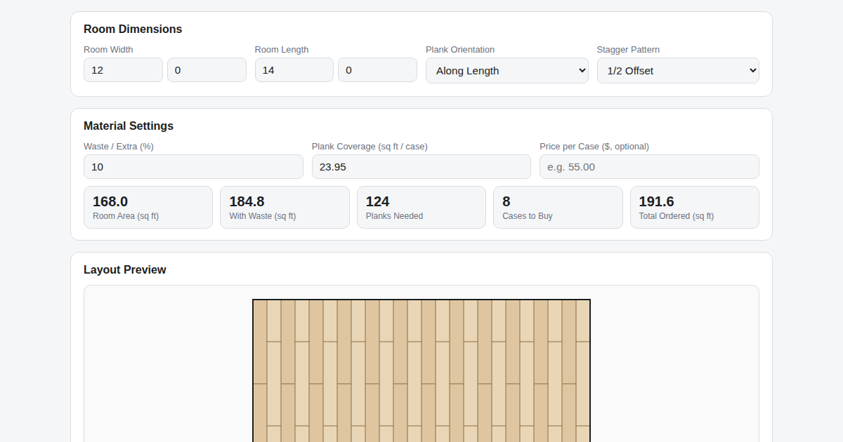 Screenshot of Vinyl Plank Layout Planner