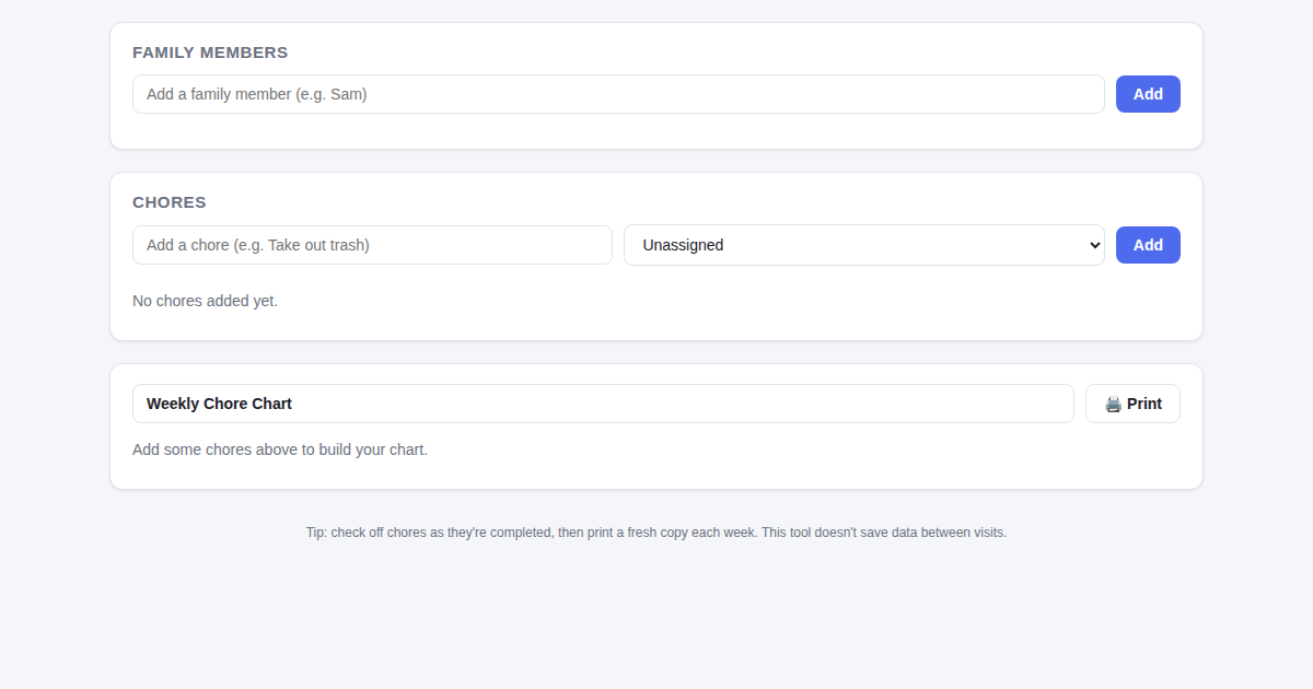 Screenshot of Weekly Chore Chart