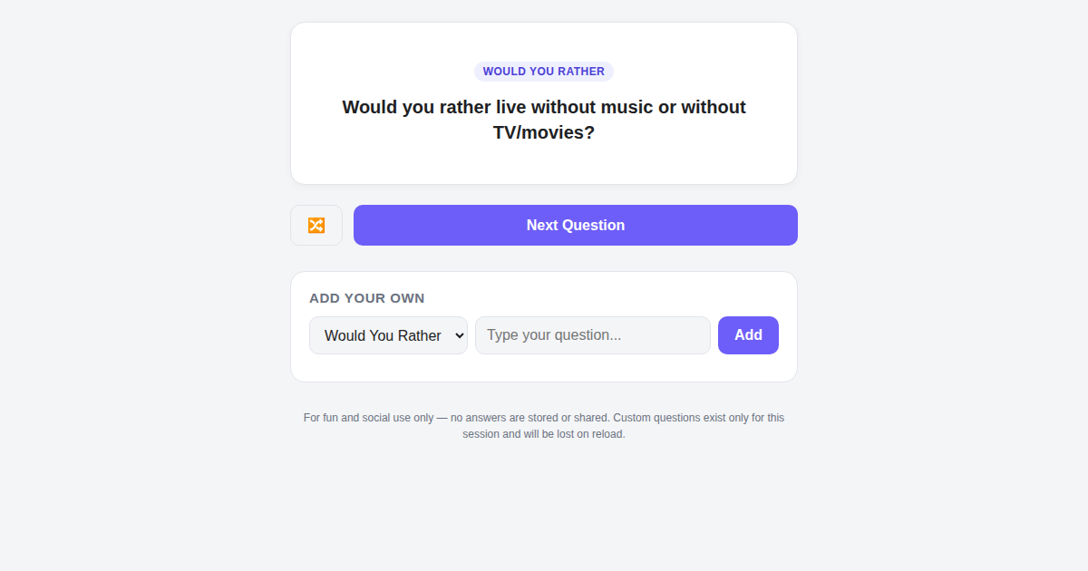 Screenshot of Would You Rather & Icebreakers