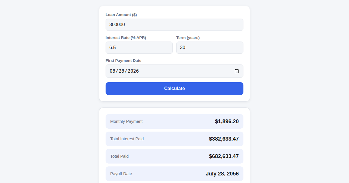 Screenshot of Mortgage Payment Calculator