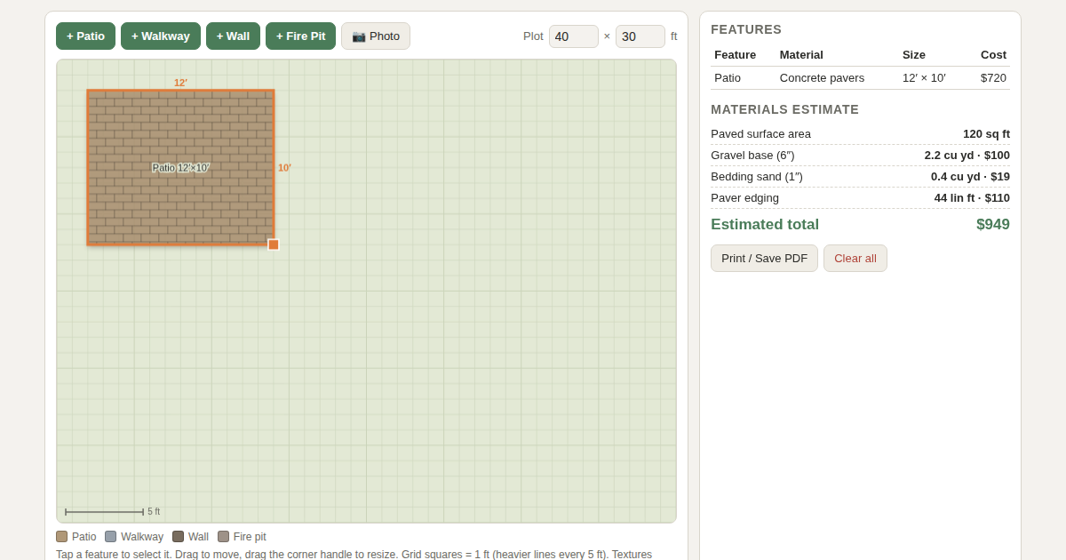 Screenshot of Hardscape Layout Planner