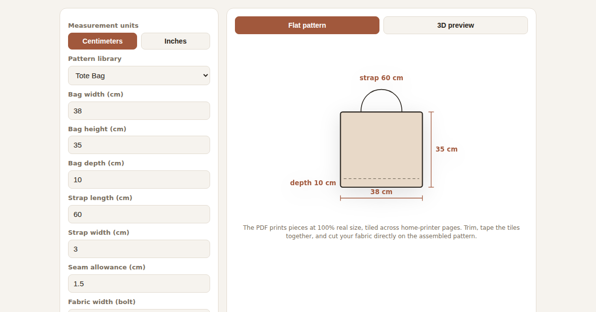 Screenshot of Sewing Pattern Generator