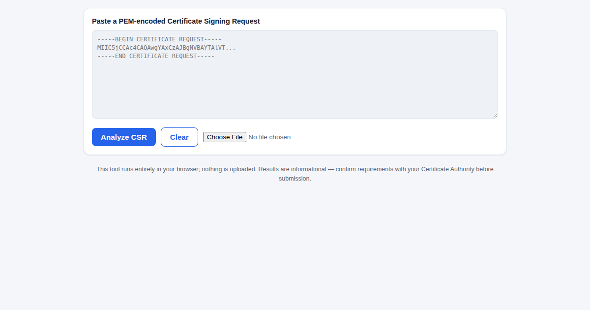 Screenshot of CSR Diagnostic Tool