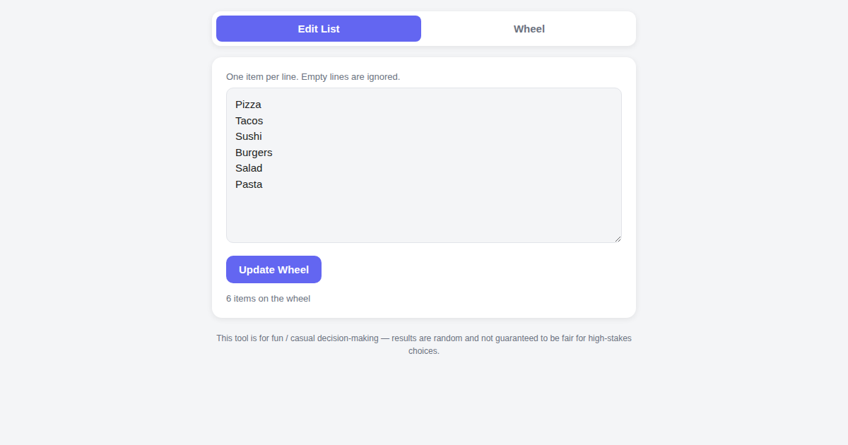 Screenshot of Spin Decision Wheel