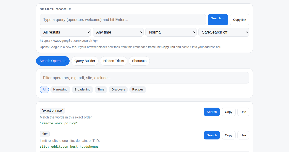 Screenshot of Google Search Power Kit