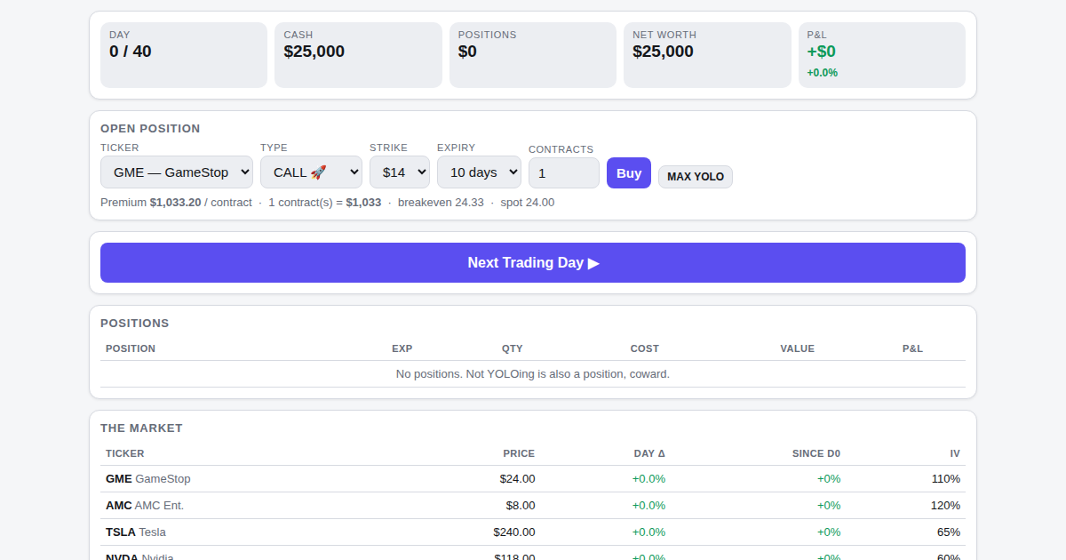 Screenshot of YOLO Options Simulator