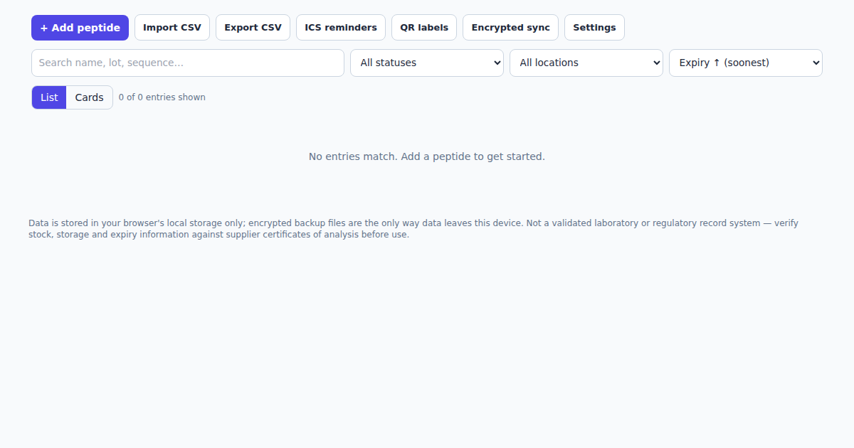Screenshot of Peptide Inventory Manager