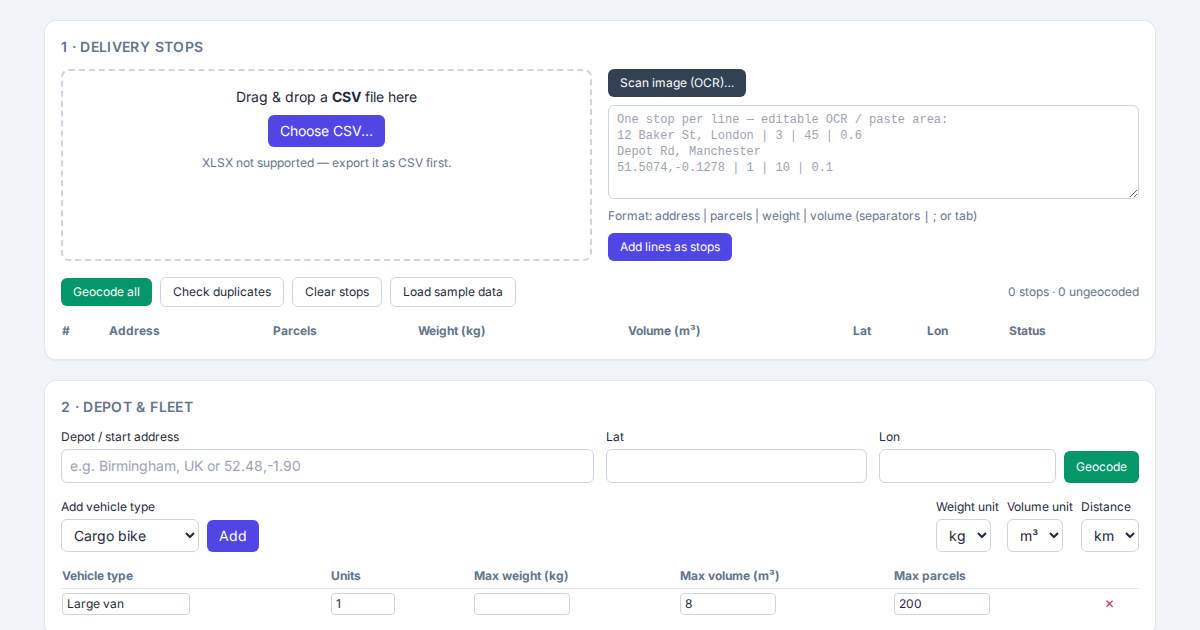 Screenshot of Fleet Route Planner