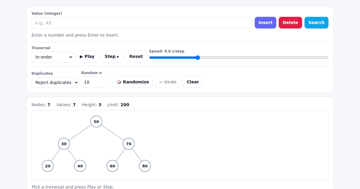 Screenshot of BST Visualizer