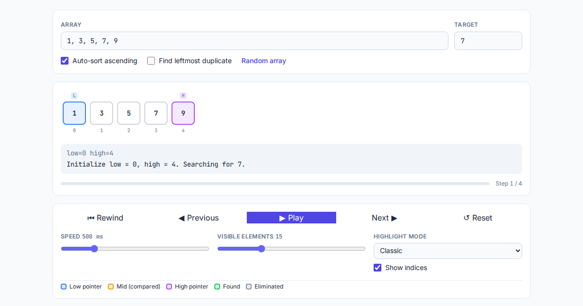 Screenshot of Binary Search Visualizer