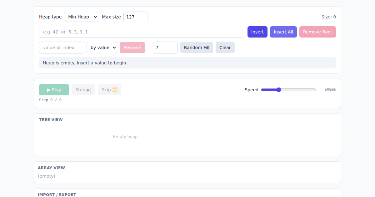 Screenshot of Binary Heap Visualizer