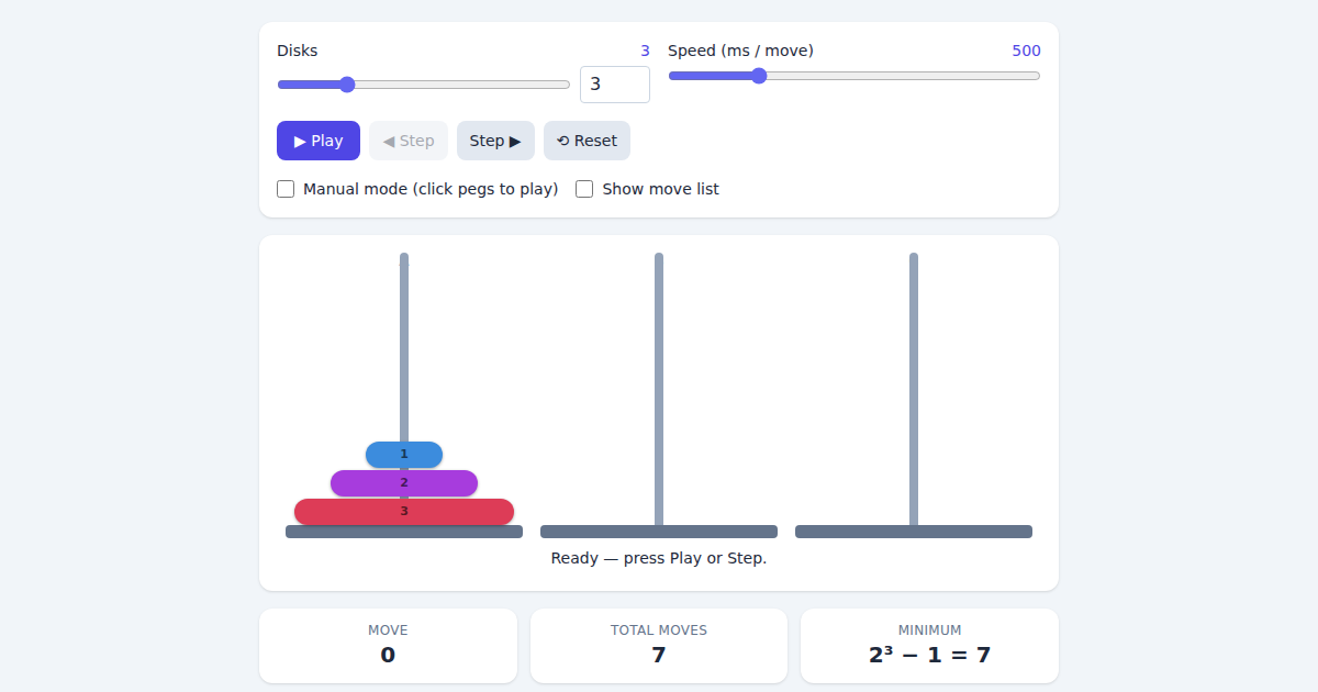 Screenshot of Tower of Hanoi Visualizer