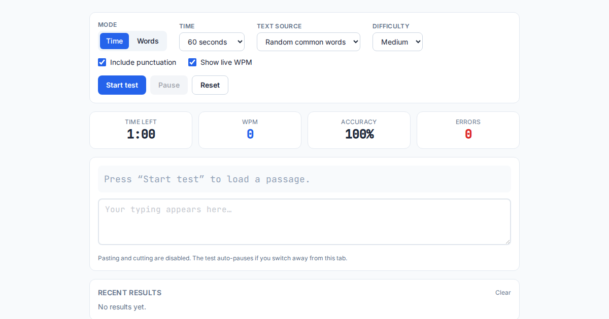 Screenshot of Typing Test Trainer